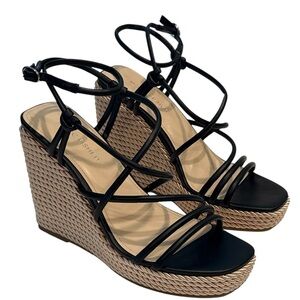 Marc Fisher Women's Zesty Black Espadrille Wedge Sandal Heels Summer Size 7.5